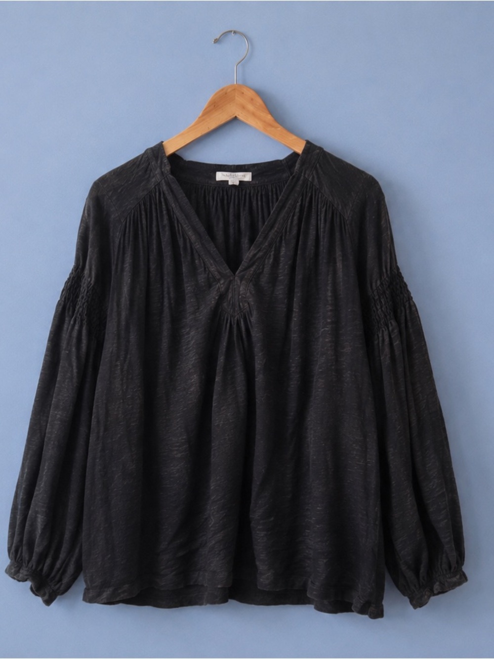 Relaxed Black V-Neck Peasant Tunic